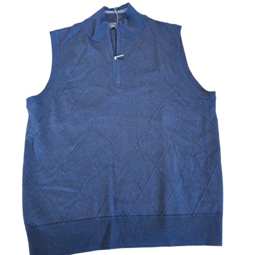 Brooks Brothers Mens Navy Extra Fine Merino‎ Wool Argyle Quarter Zip Vest Medium